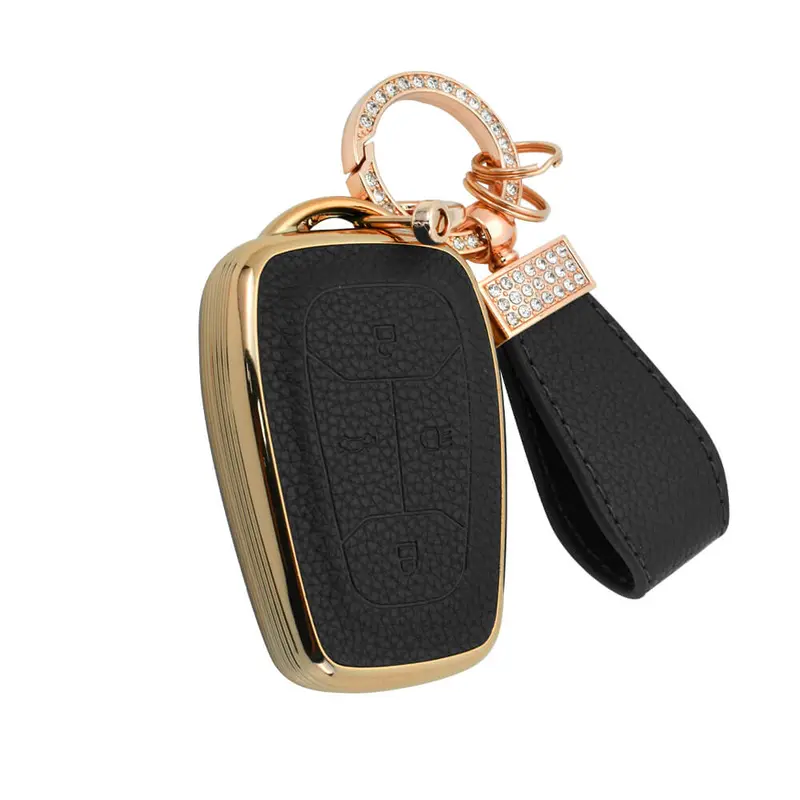 Keyzone Litchi Leather Textured Tpu Key Cover & Keychain For Nexon, Harrier, Safari, Altroz, Punch, Tigor Smart Key (Bltp08) 1
