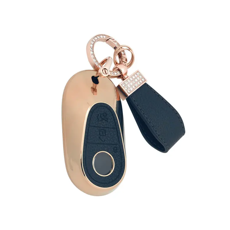 Keyzone Litchi Leather Textured Tpu Key Cover & Keychain For S-Class G-Class E-Class 2022 Onwards 3 Button Smart Key (Bltp71) 1