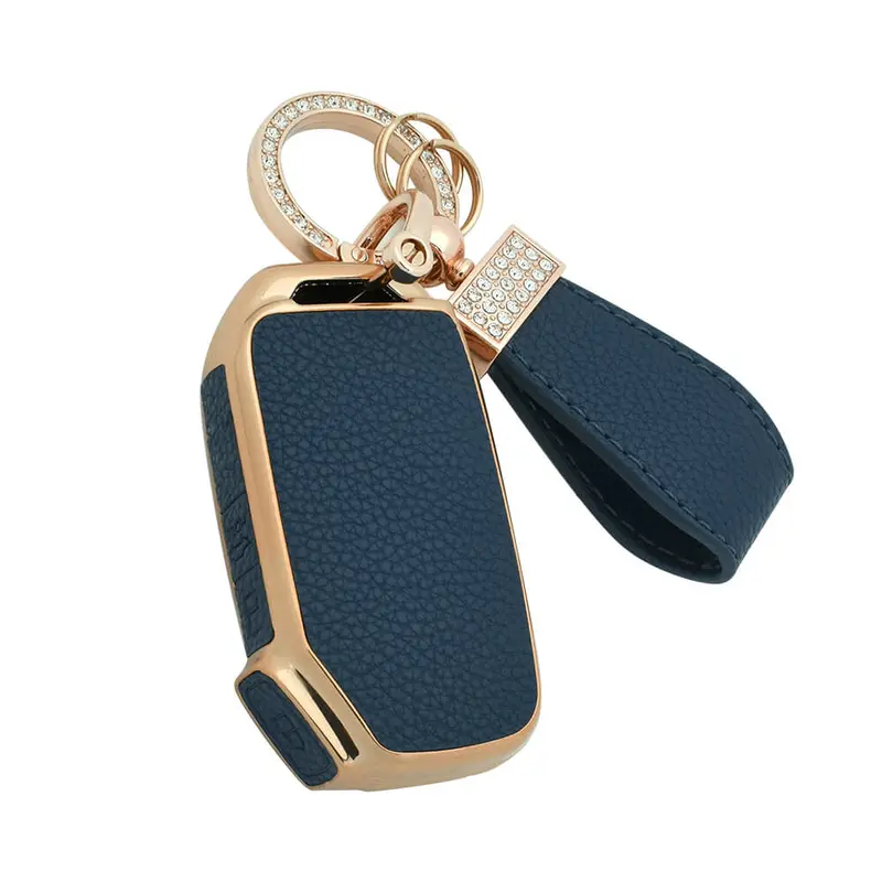 Keyzone Litchi Leather Textured Tpu Key Cover & Keychain For Seltos, Sonet, Carens 3 Button Smart Key (Bltp79) 3