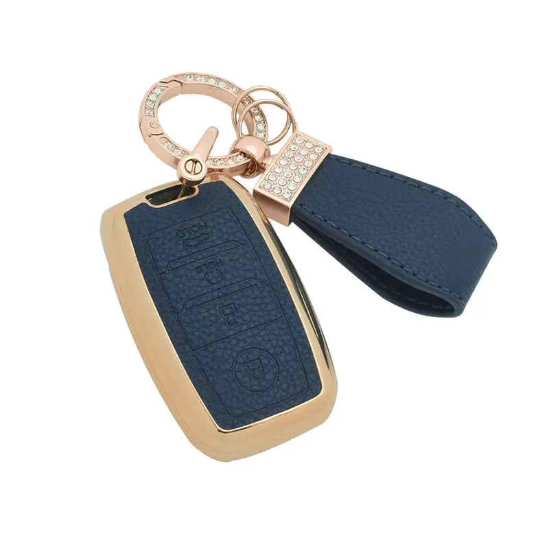Keyzone Litchi Leather Textured Tpu Key Cover & Keychain For Sonet, Seltos, Carens, Sonet X-Line 4 Button Smart Key (Bltp61) 1