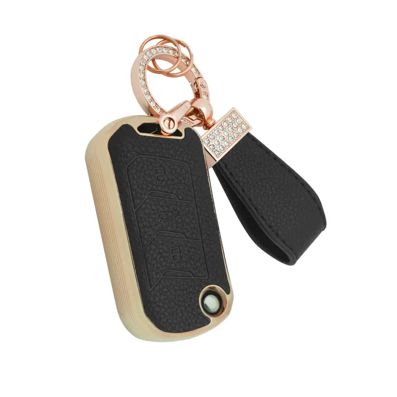 Keyzone Litchi Leather Textured Tpu Key Cover & Keychain For Thar, Thar Roxx, Bolero, Scorpio, Xuv700, Xuv400, Xuv3x0, Xuv300, Tuv300, Marazzo Flip Key (Bltp09) 1