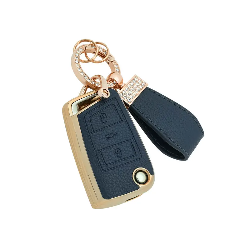 Keyzone Litchi Leather Textured Tpu Key Cover & Keychain For Virtus, Tiguan, T-Roc, Taigun, Jetta, Octavia, Karoq, Superb, Kodiaq, Slavia Flip Key (Bltp44) 1