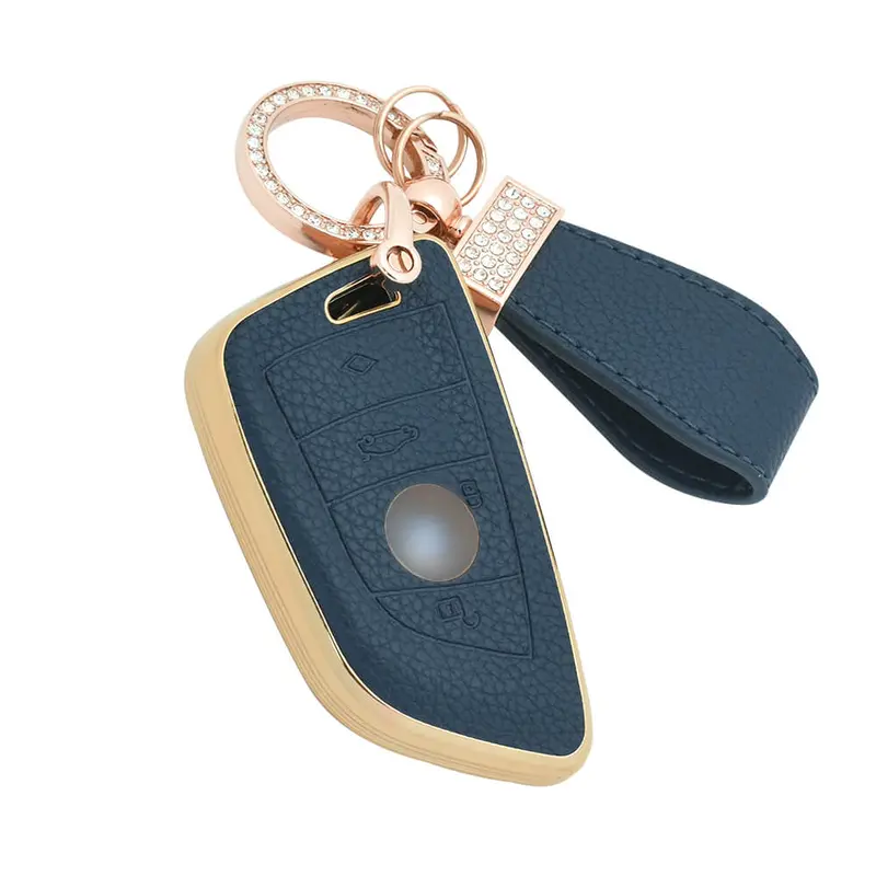 Keyzone Litchi Leather Textured Tpu Key Cover & Keychain For X1, X3, X6, X5, 5 Series, 6 Series, 7 Series 4 Button Smart Key (T2) (Bltp52) 1