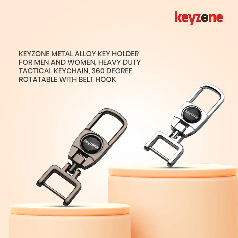 Keyzone Metal Alloy Key Holder For Men And Women, Heavy Duty Tactical Keychain, 360 Degree Rotatable With Belt Hook (Mah) 2