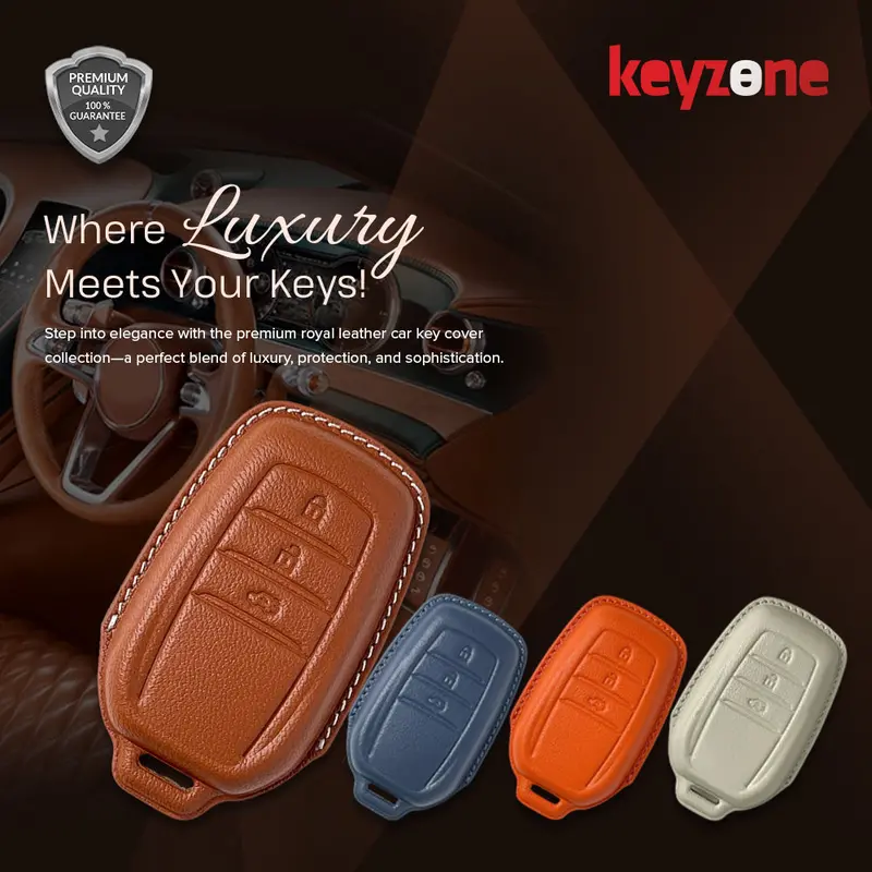 Keyzone Royal Leather Key Cover For Fortuner, Legender, Innova Hycross, Land Cruiser, Camry, Invicto 3 Button Smart Key (Rl18_3B) 3