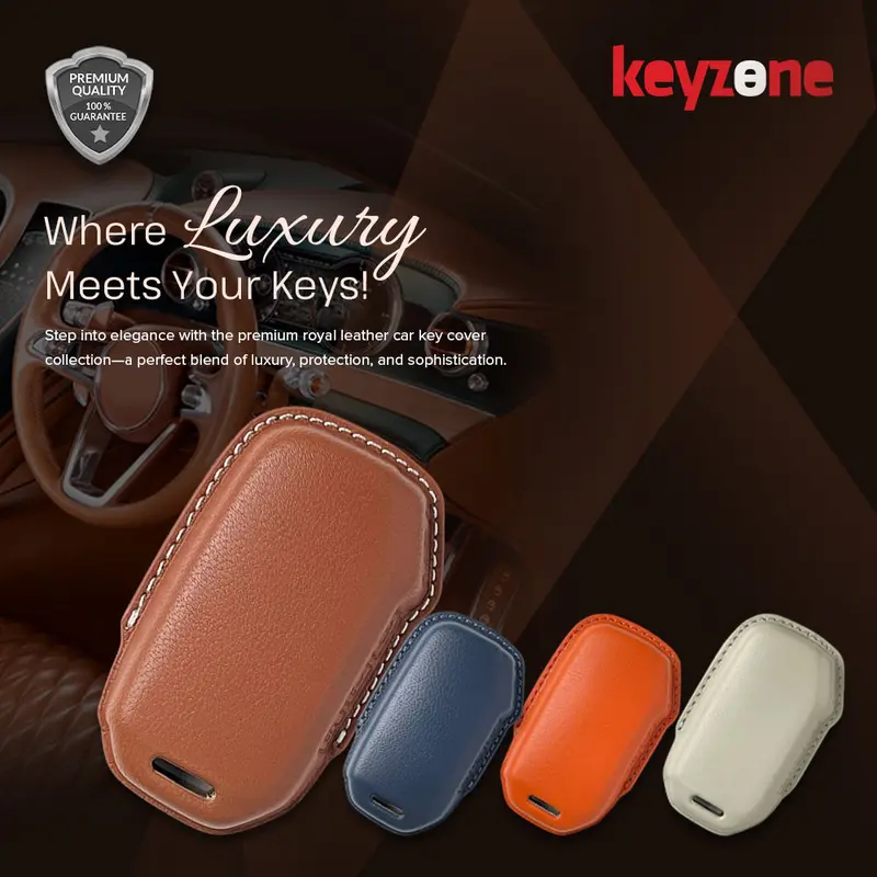 Keyzone Royal Leather Key Cover For Kia Carens Clavis, Seltos, Sonet, Carens 2023 Onwards 4 Button Smart Key (Rl77) 3