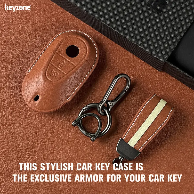 Keyzone Royal Leather Key Cover For Mercedes Benz S-Class G-Class E-Class 2022 Onwards 3 Button Smart Key (Rl71) 2