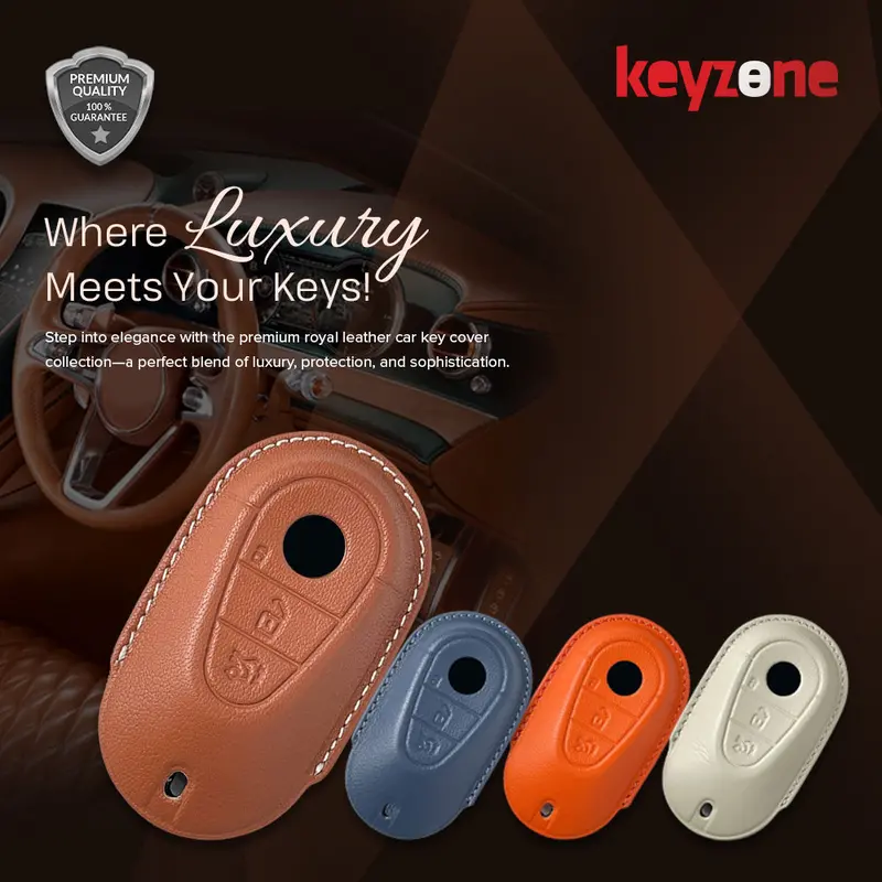 Keyzone Royal Leather Key Cover For Mercedes Benz S-Class G-Class E-Class 2022 Onwards 3 Button Smart Key (Rl71) 3
