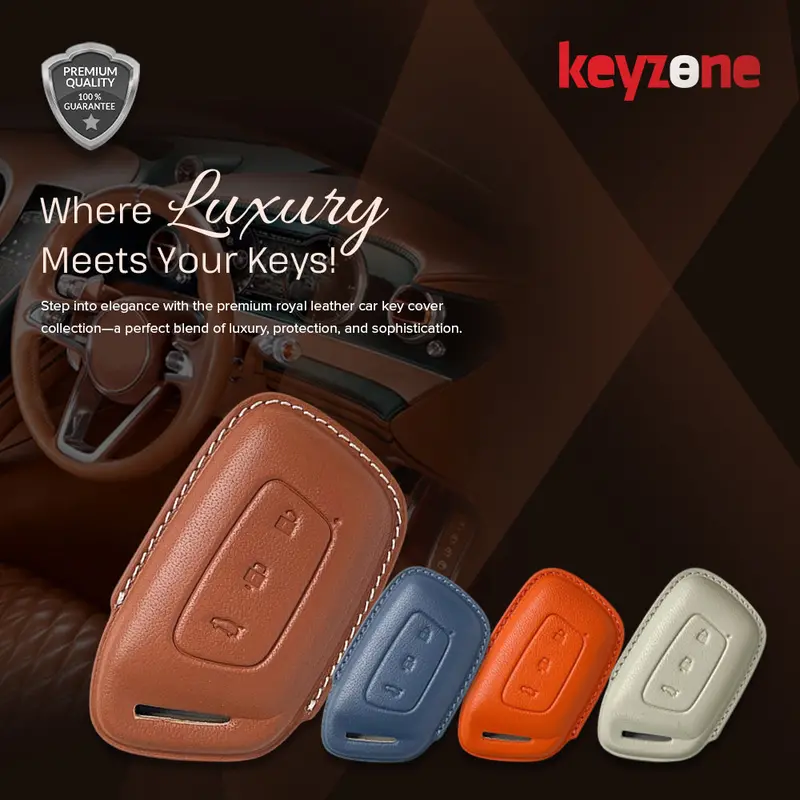 Keyzone Royal Leather Key Cover For Mg Hector, Windsor Ev 3 Button Smart Key (Rl64) 3