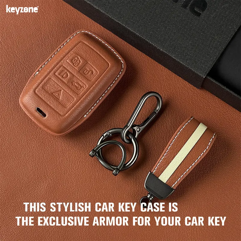 Keyzone Royal Leather Key Cover For Xf Xj Xe F-Pace F-Type Evoque Velar Discovery Lr4 Sport 5 Button Smart Key (Rl73) 2