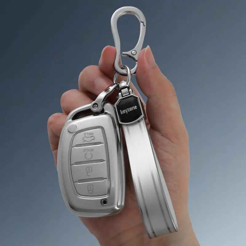 Keyzone Silver Dust Tpu Key Cover & Keychain For Alcazar, Creta Smart Key (Sdtp67, Sdtpkeychain) 1