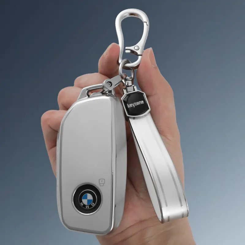Keyzone Silver Dust Tpu Key Cover & Keychain For Bmw 2023 New 7 Series 740I 760I X1 X7 Xm Ix I7, X5 Smart Key (Sdtp83, Sdtpkeychain) 1