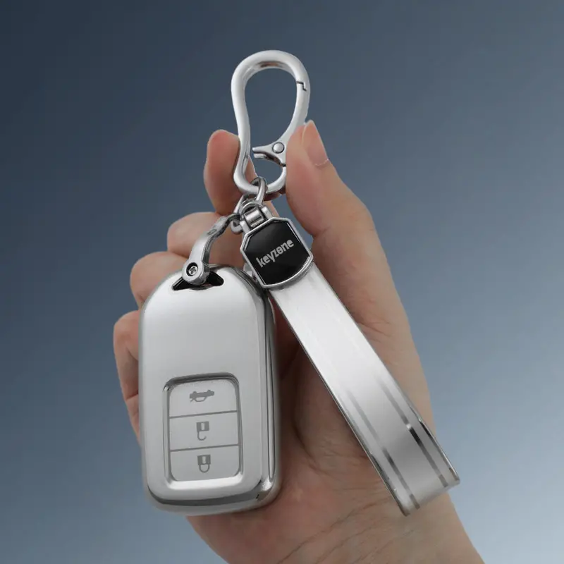 Keyzone Silver Dust Tpu Key Cover & Keychain For City, Civic, Jazz, Brio, Amaze, Cr-V, Wr-V, Br-V, Mobilio 3B Smart Key (Sdtp24, Sdtpkeychain) 1