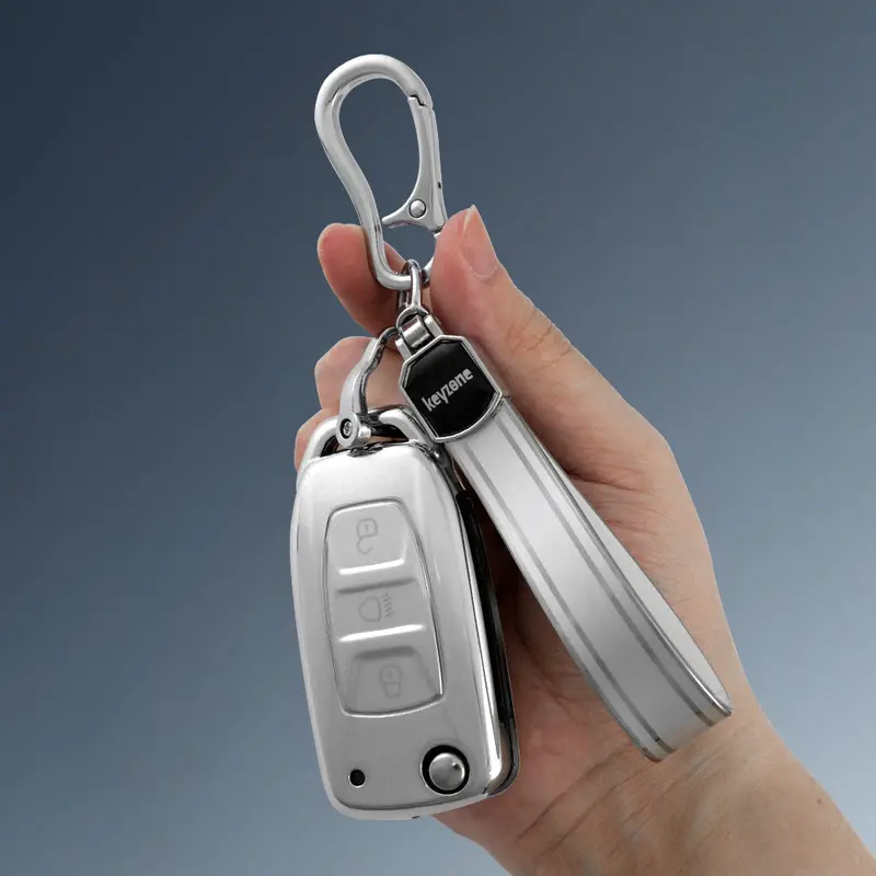 Keyzone® Silver Dust Tpu Key Cover & Keychain For Curvv, Nexon, Harrier, Safari, Altroz, Tigor, Punch, Tiago, Zest, Bolt, Zica, Hexa Flip Key (Sdtp29, Sdtpkeychain) 1