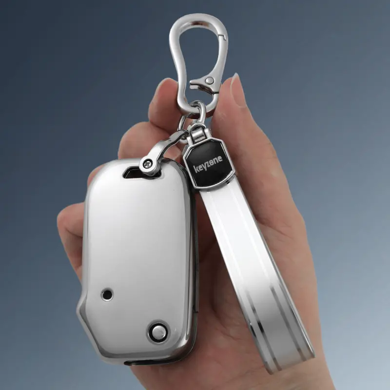 Keyzone Silver Dust Tpu Key Cover & Keychain For For Seltos, Sonet, Carens, Carens Clavis 3 Button Flip Key (Sdtp78, Sdtpkeychain) 1