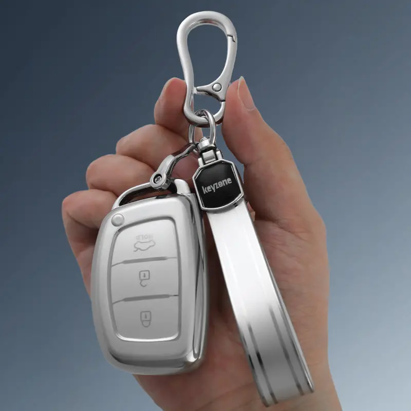 Keyzone Silver Dust Tpu Key Cover & Keychain For I20 Creta Grand I10 Xcent Tucson Aura Xcent Verna Elantra Exter 3B Smart Key (Sdtp07, Sdtpkeychain) 1