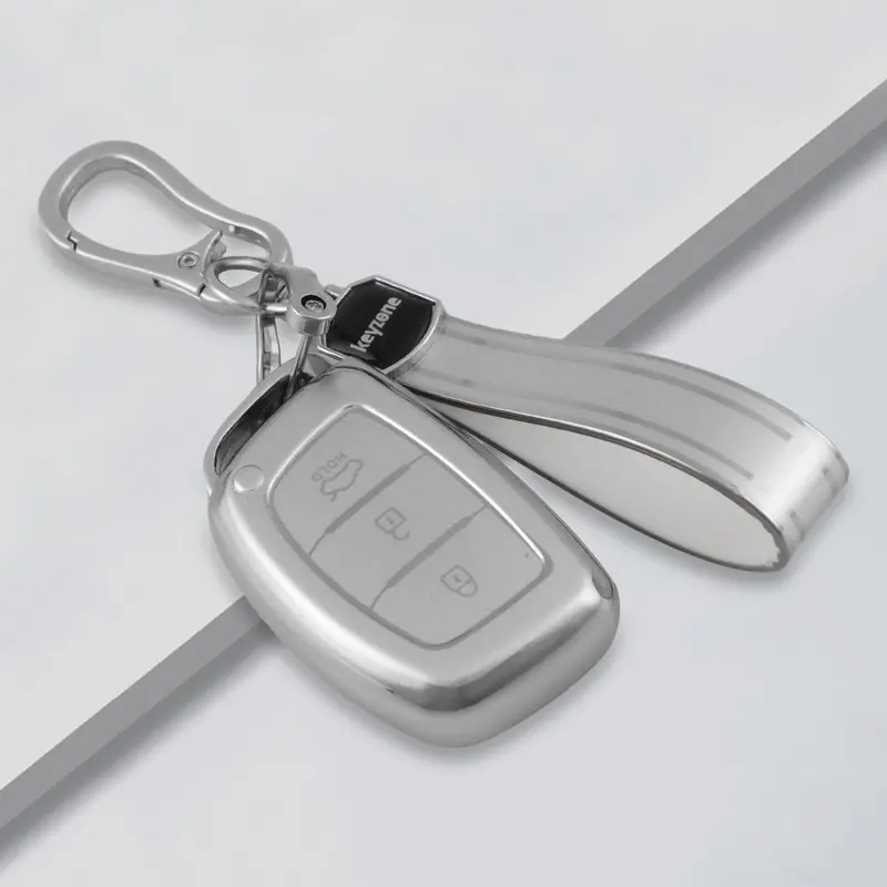 Keyzone Silver Dust Tpu Key Cover & Keychain For I20 Creta Grand I10 Xcent Tucson Aura Xcent Verna Elantra Exter 3B Smart Key (Sdtp07, Sdtpkeychain) 2