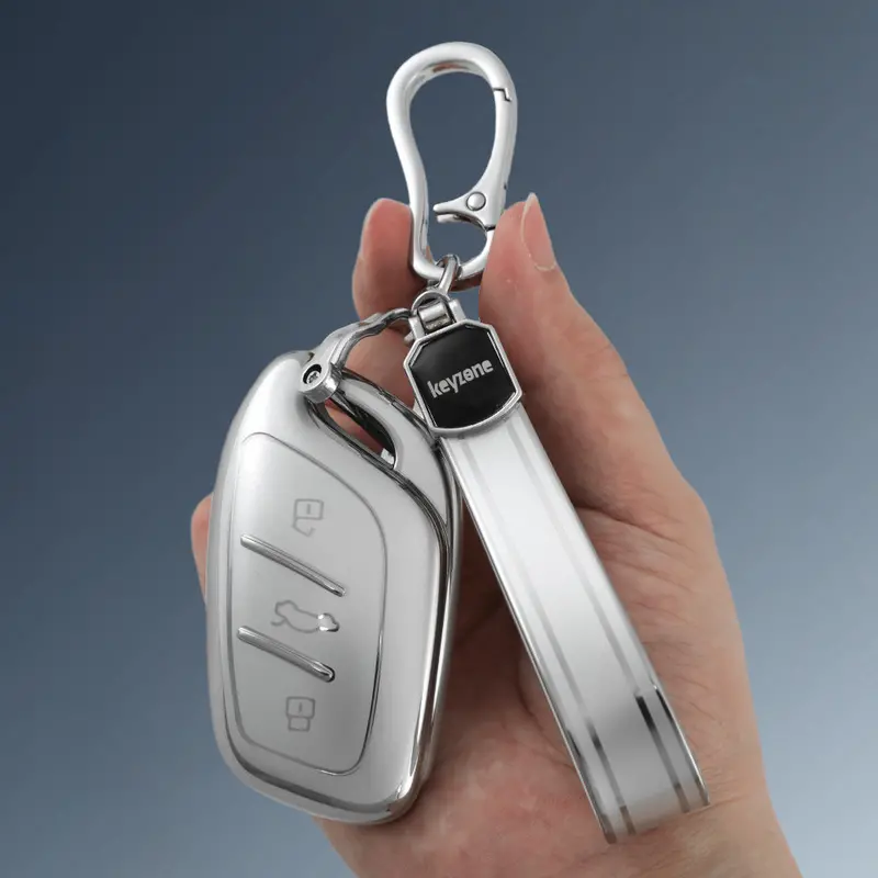 Keyzone Silver Dust Tpu Key Cover & Keychain For Mg Astor, Zs Ev Smart Key (Sdtp65, Sdtpkeychain) 1