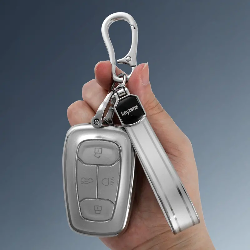 Keyzone Silver Dust Tpu Key Cover & Keychain For Nexon, Harrier, Altroz, Safari, Punch, Tigor Smart Key (Sdtp08, Sdtpkeychain) 1