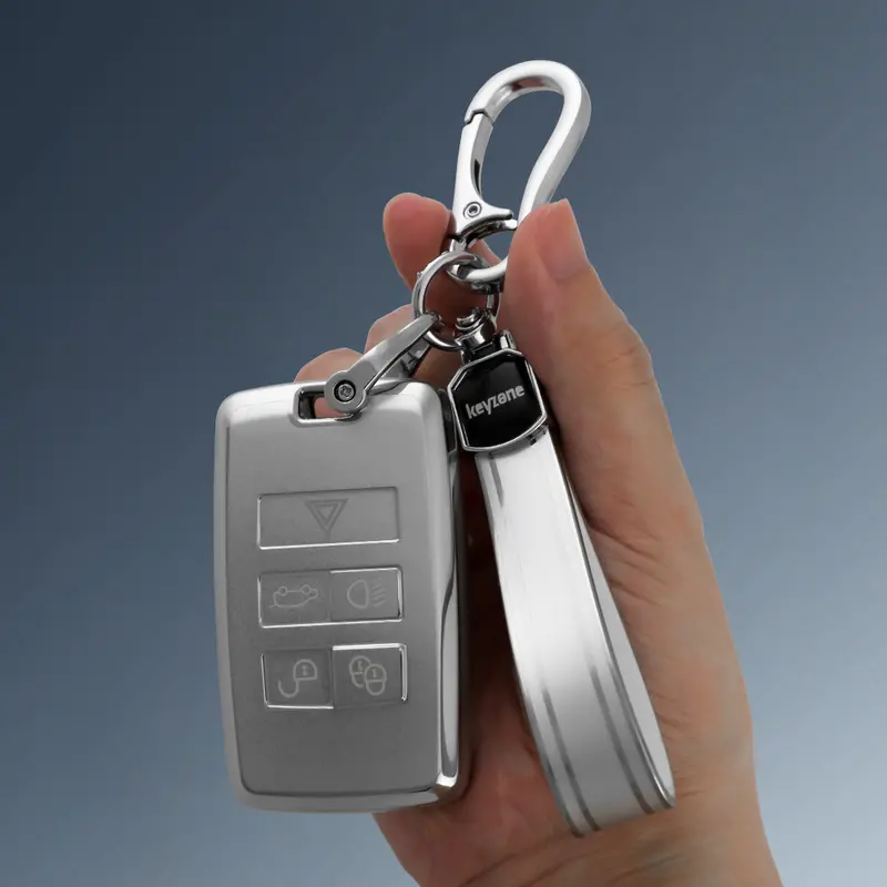 Keyzone Silver Dust Tpu Key Cover & Keychain For Range Rover : Sport, Evoque, Velar, Discovery, Defender (2018, 2019, 2020, 2021) 5 Button Smart Key (Sdtp73, Sdtpkeychain) 1