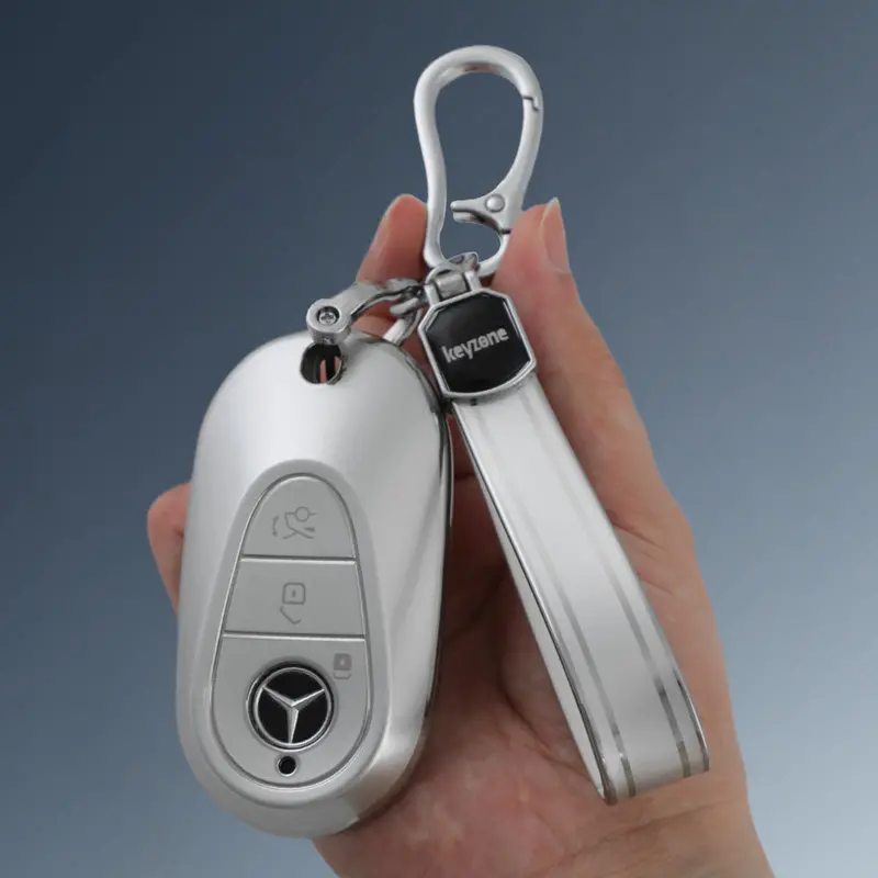 Keyzone Silver Dust Tpu Key Cover & Keychain For S-Class G-Class E-Class 2022 Onwards 3 Button Smart Key (Sdtp71, Sdtpkeychain) 1