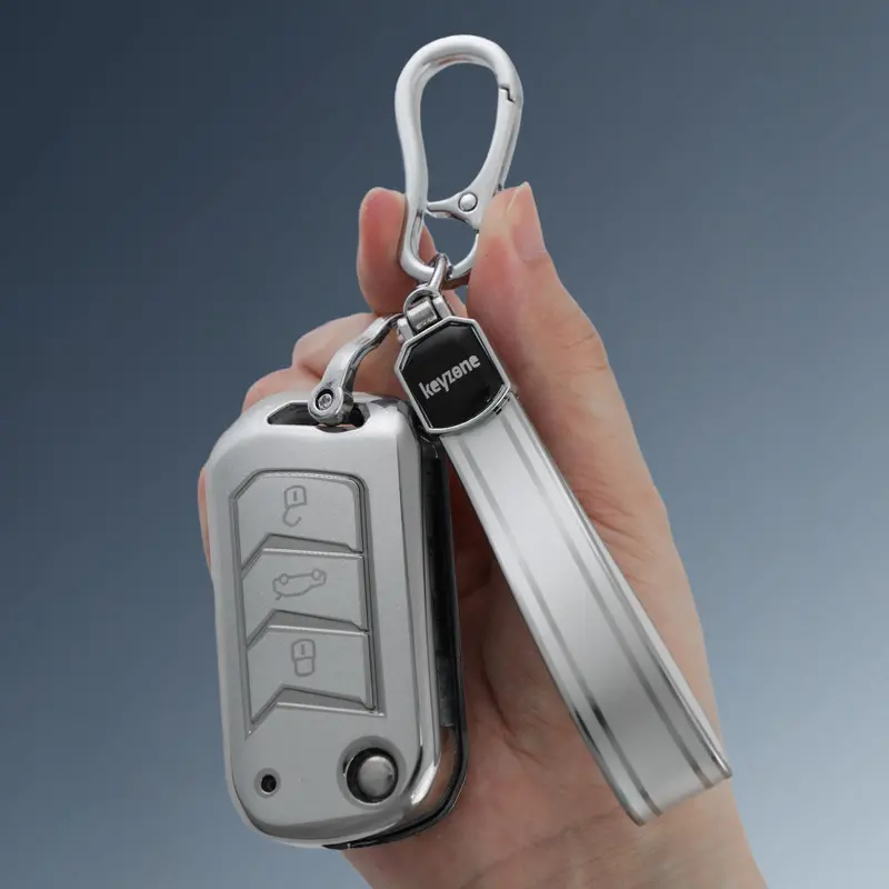 Keyzone Silver Dust Tpu Key Cover & Keychain For Thar, Scorpio, Bolero, Xuv700, Xuv400, Xuv3xo, Xuv300, Tuv300, Marazzo Flip Key (Sdtp09, Sdtpkeychain) 1