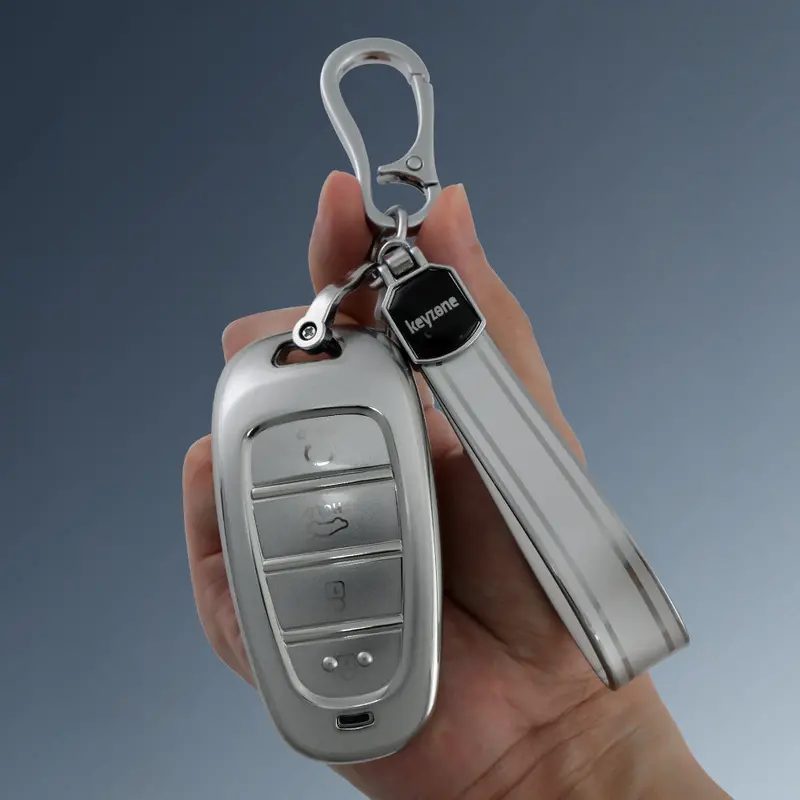 Keyzone Silver Dust Tpu Key Cover & Keychain For Tucson 4 Button Smart Key (Sdtp75, Sdtpkeychain) 1
