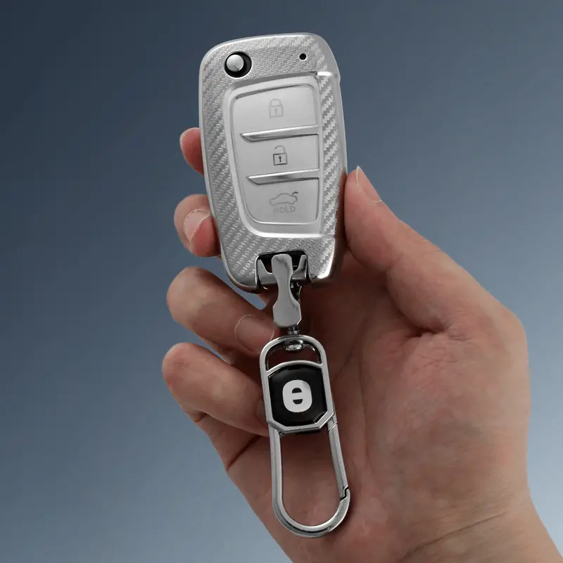 Keyzone Silverstar Tpu Key Cover & Keychain For Hyundai I20, Venue, Verna, Kona 3 Button Flip Key (Ss43) 1