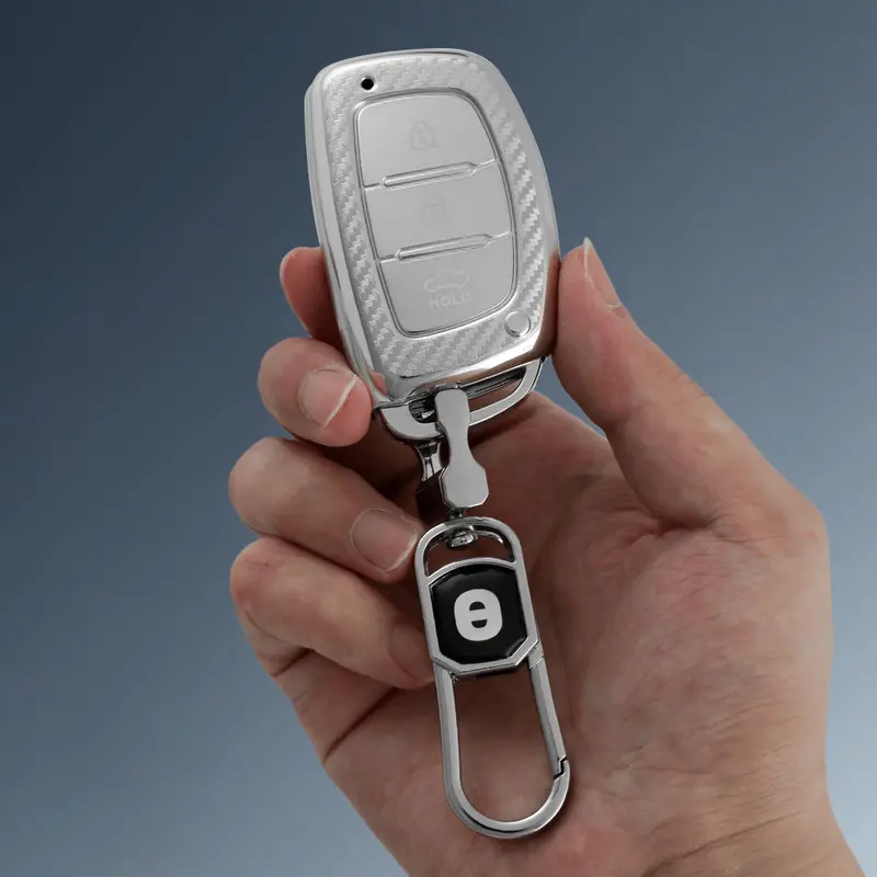 Keyzone Silverstar Tpu Key Cover & Keychain For I20 Creta Grand I10 Xcent Tucson Aura Xcent Verna Elantra Exter 3B Smart Key (Ss07) 1