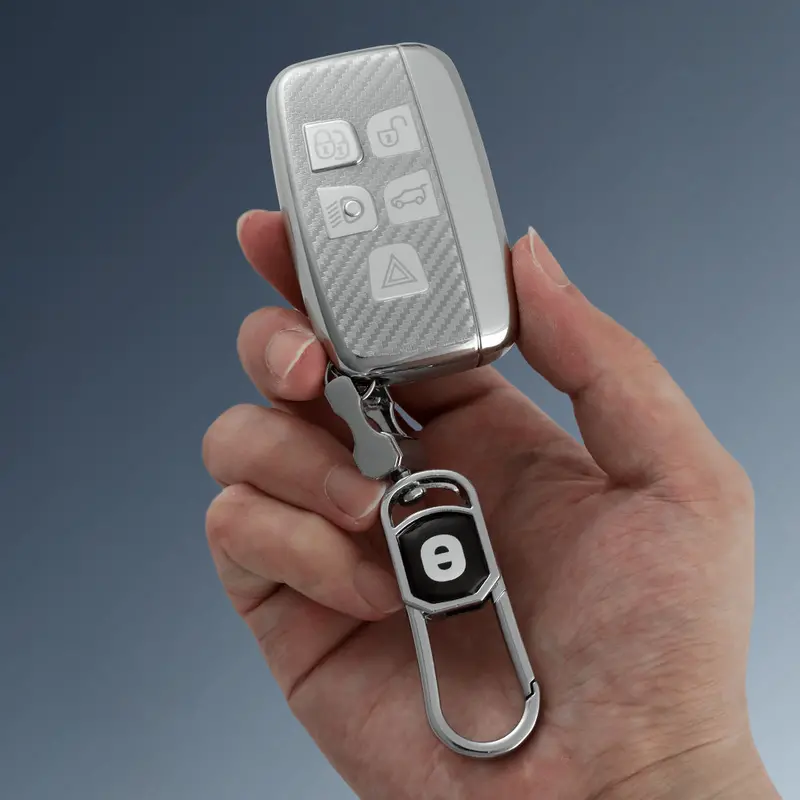 Keyzone Silverstar Tpu Key Cover & Keychain For Jaguar Xf Xj Xe F-Pace F-Type Range Rover Evoque Velar Discovery Lr4 Land Rover Sport 5 Button Smart Key (Ss72) 1