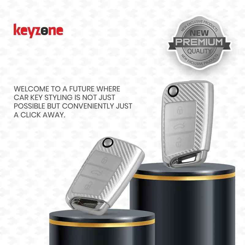 Keyzone Silverstar Tpu Key Cover & Keychain For Virtus, Tiguan, Taigun, Jetta, Slavia, Kylaq, Kodiaq, Kushaq, Karoq, Octavia Flip Key (Ss44) 2