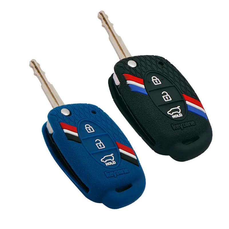 Keyzone Striped Key Cover – Mix Color Combo Offer (Buy 2 & Save) For Creta, I20, Venue, Tucson, Alcazar, Exter, Grand I10, Aura, Xcent Flip Key (Kzs-03) 1
