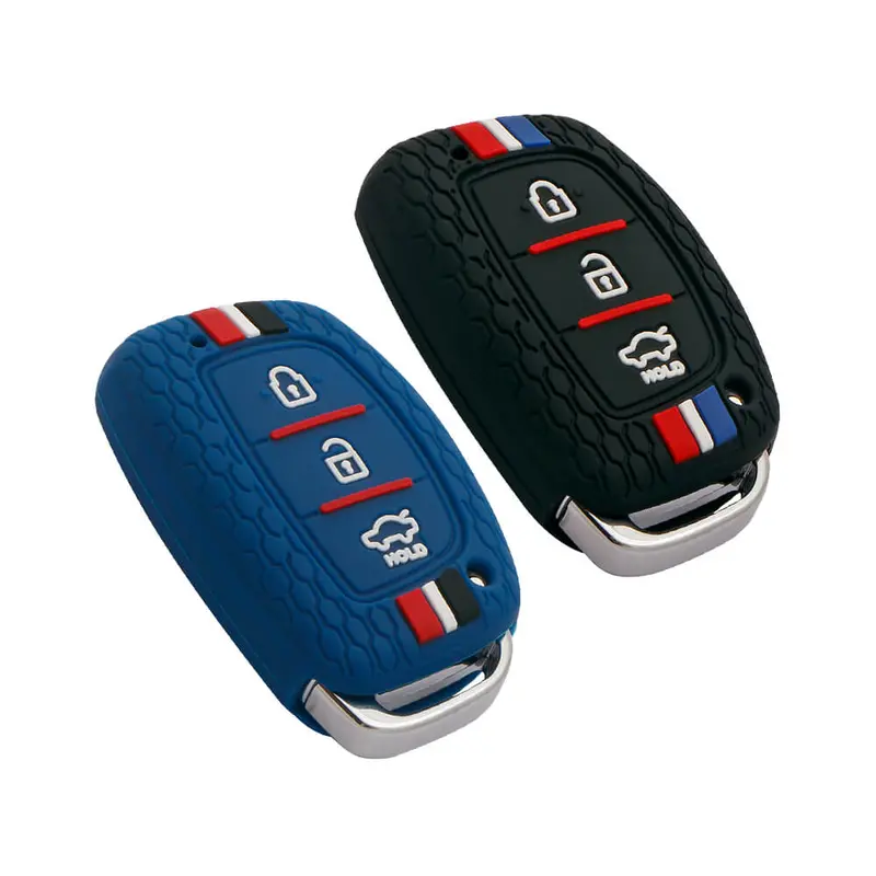 Keyzone Striped Key Cover – Mix Color Combo Offer (Buy 2 & Save) For Exter, Creta, Elite I20, Active I20, Aura, Verna 4S, Xcent, Tucson, Elantra 3 Button Smart Key (Kzs-05) 1