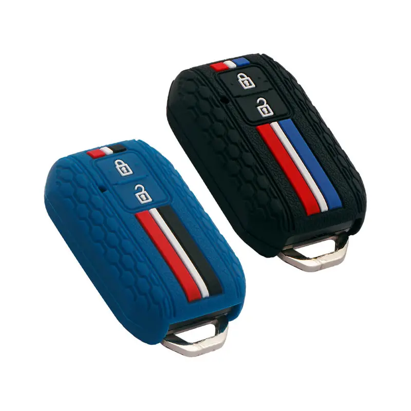 Keyzone Striped Key Cover – Mix Color Combo Offer (Buy 2 & Save) For Victoris, Baleno, Jimny, Grand Vitara, Xl6, Ignis, Swift, Ertiga, New Brezza 2022, Fronx, Dzire 2 Button Smart Key (Kzs-01) 1
