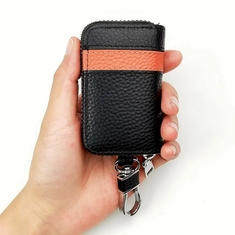 Keyzone Unisex Mens Womens Premium Band Pattern Leather Car Key Holder Bag Keychain Case Wallet With Zipper Closure (Kw05) 1