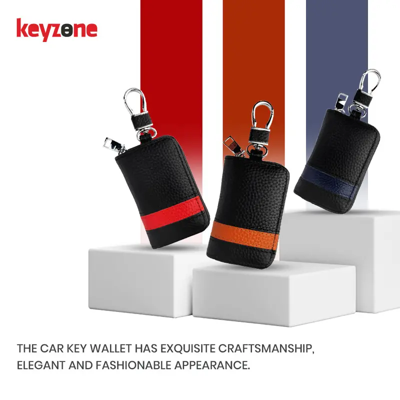 Keyzone Unisex Mens Womens Premium Band Pattern Leather Car Key Holder Bag Keychain Case Wallet With Zipper Closure (Kw05) 2