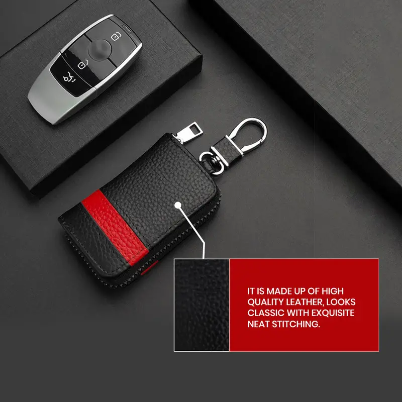 Keyzone Unisex Mens Womens Premium Band Pattern Leather Car Key Holder Bag Keychain Case Wallet With Zipper Closure (Kw05) 3