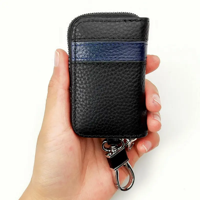 Keyzone Unisex Mens Womens Premium Band Pattern Leather Car Key Holder Bag Keychain Case Wallet With Zipper Closure (Kw05) 3