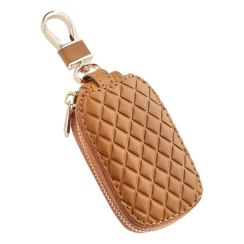 Keyzone Unisex Mens Womens Premium Checkered Pattern Leather Car Key Holder Bag Keychain Case Wallet With Zipper Closure (Kw01) 1