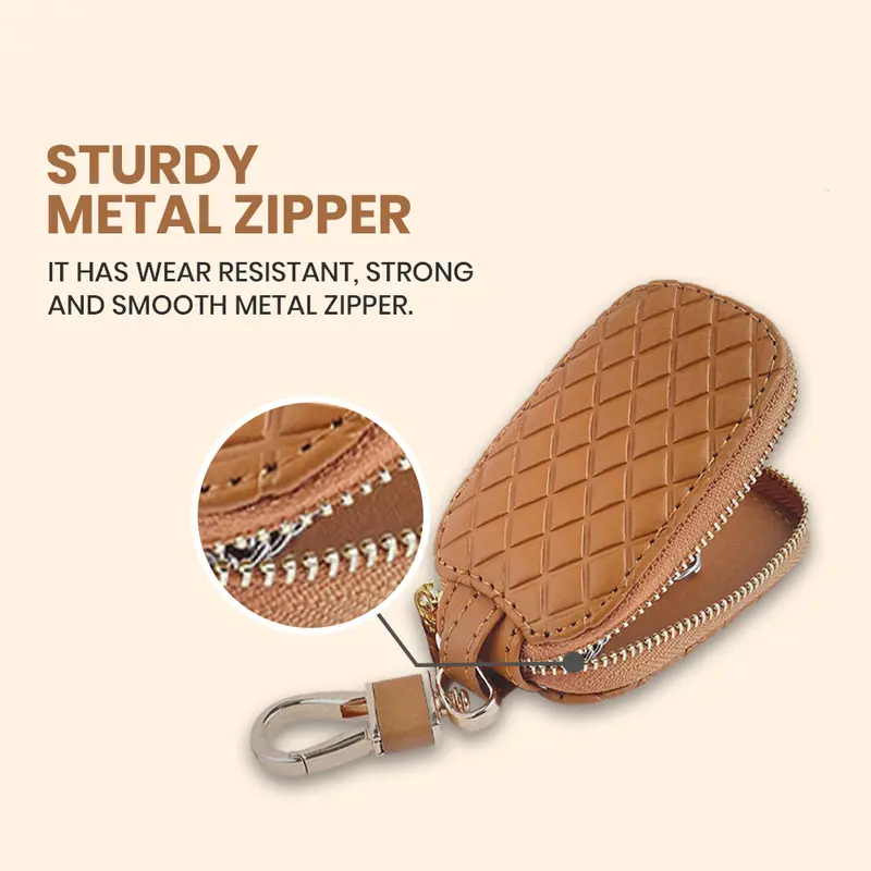 Keyzone Unisex Mens Womens Premium Checkered Pattern Leather Car Key Holder Bag Keychain Case Wallet With Zipper Closure (Kw01) 2