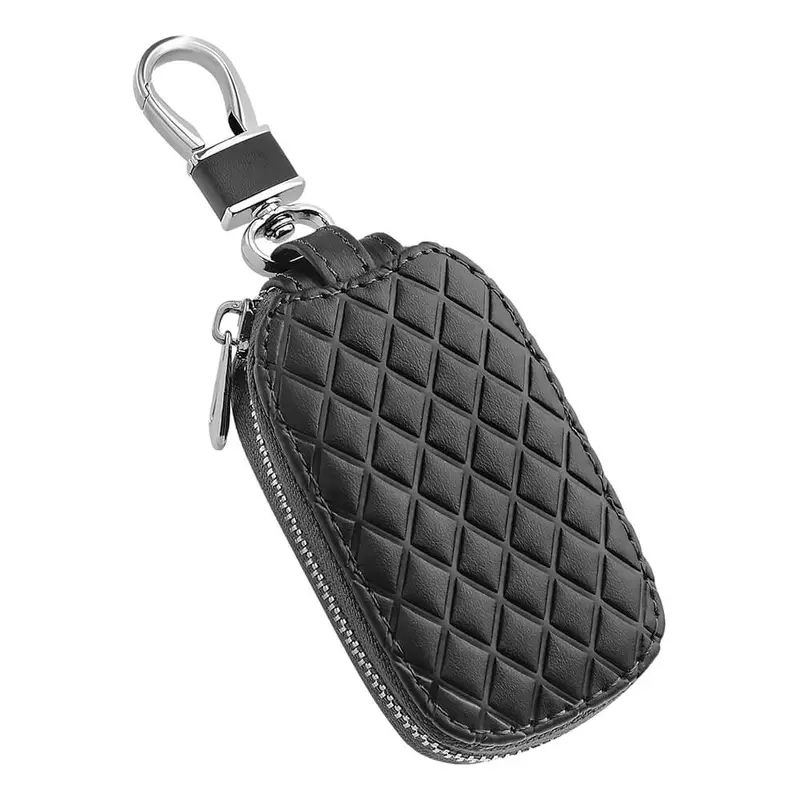 Keyzone Unisex Mens Womens Premium Checkered Pattern Leather Car Key Holder Bag Keychain Case Wallet With Zipper Closure (Kw01) 2