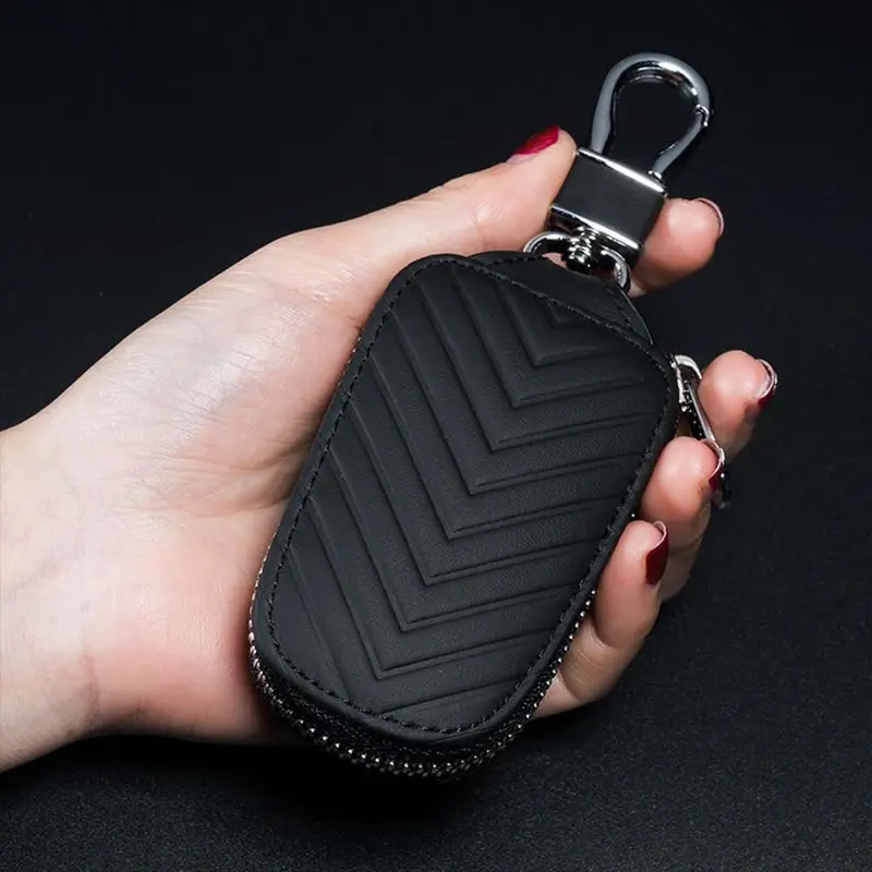 Keyzone Unisex Mens Womens Premium Chevron Pattern Leather Car Key Holder Bag Keychain Case Wallet With Zipper Closure (Kw02) 1