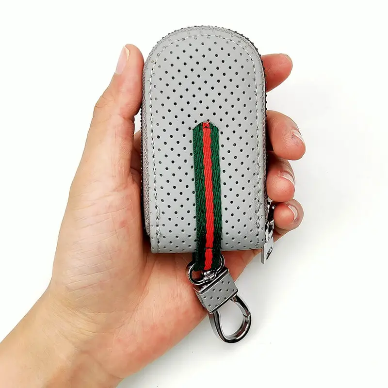 Keyzone Unisex Mens Womens Premium Port Pattern Leather Car Key Holder Bag Keychain Case Wallet With Zipper Closure (Kw08) 1