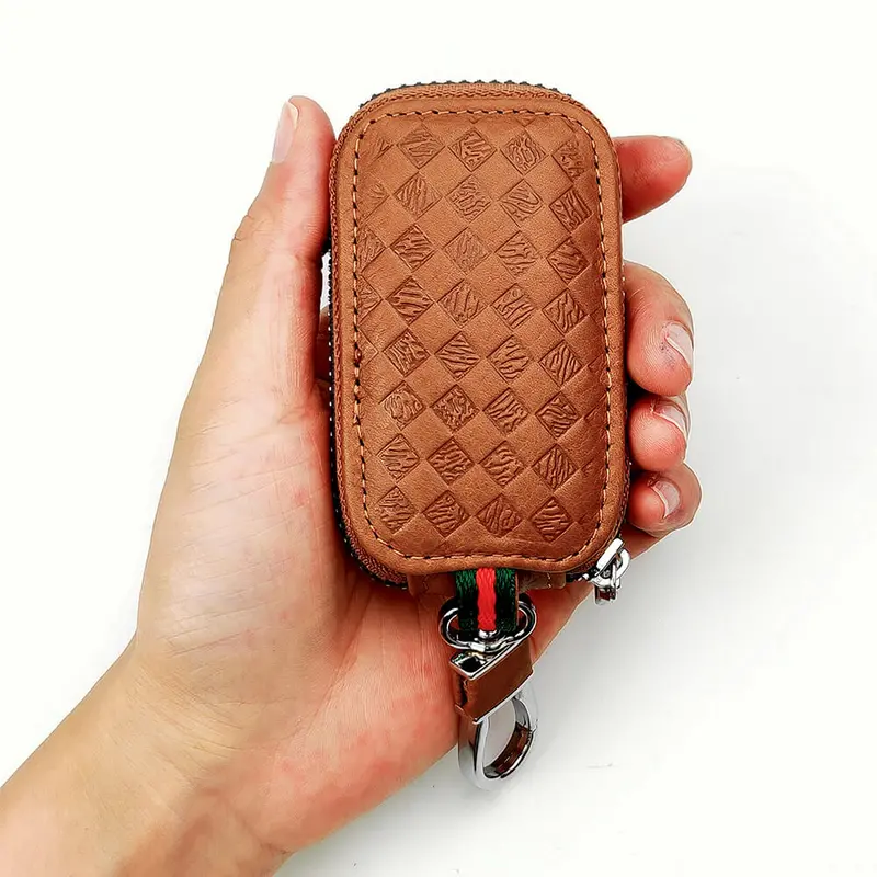 Keyzone Unisex Mens Womens Premium Quilted Pattern Leather Car Key Holder Bag Keychain Case Wallet With Zipper Closure (Kw06) 1