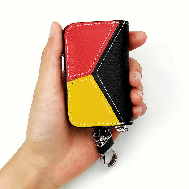 Keyzone Unisex Mens Womens Premium Tricolor Pattern Leather Car Key Holder Bag Keychain Case Wallet With Zipper Closure (Kw04) 1