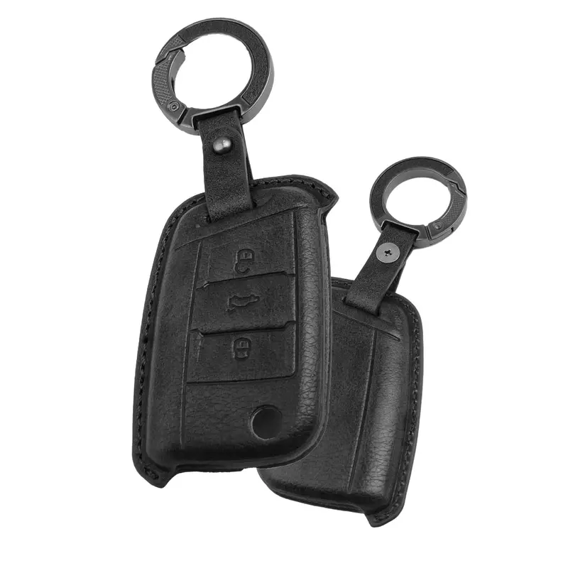 Keyzone Vintage Leather Car Key Cover For Virtus, Kylaq, Slavia, Kodiaq, Kushaq, Taigun, Tiguan, Octavia, Jetta, Superb, Karoq, T-Roc 3 Button Flip Key (Vl44) 1