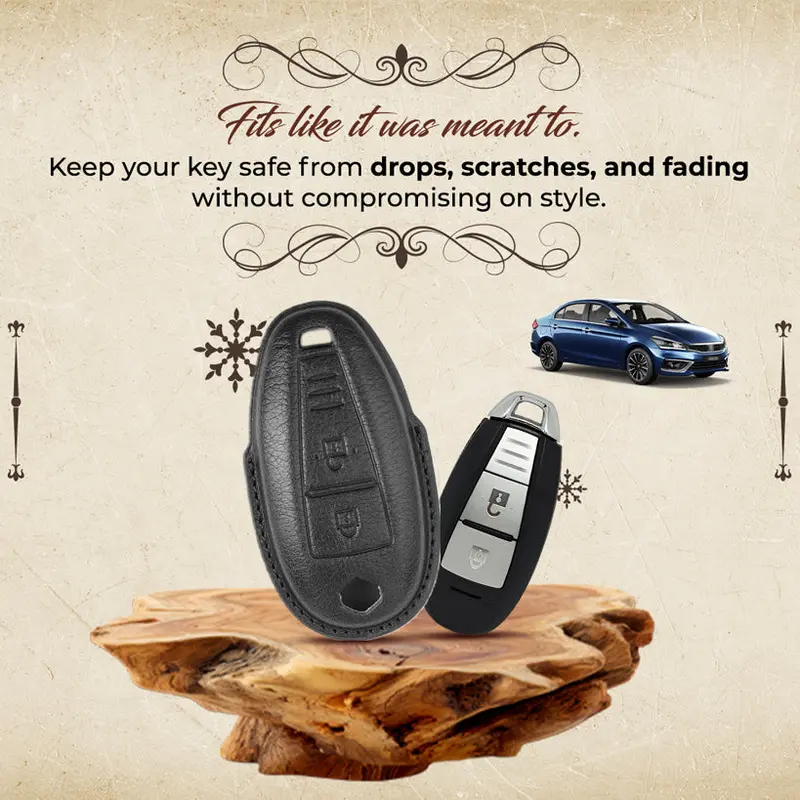 Keyzone Vintage Leather Key Cover Compatible For Suzuki Baleno, Ciaz, Ignis, Scross, Vitara Brezza 3 Button Smart Key(Vl04) 2