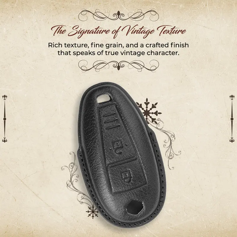 Keyzone Vintage Leather Key Cover Compatible For Suzuki Baleno, Ciaz, Ignis, Scross, Vitara Brezza 3 Button Smart Key(Vl04) 3