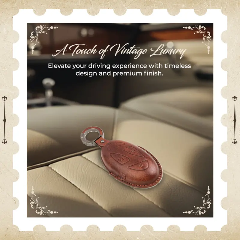 Keyzone Vintage Leather Key Cover For Hyundai Venue N Line 3 Button Smart Key (Vl93) 3