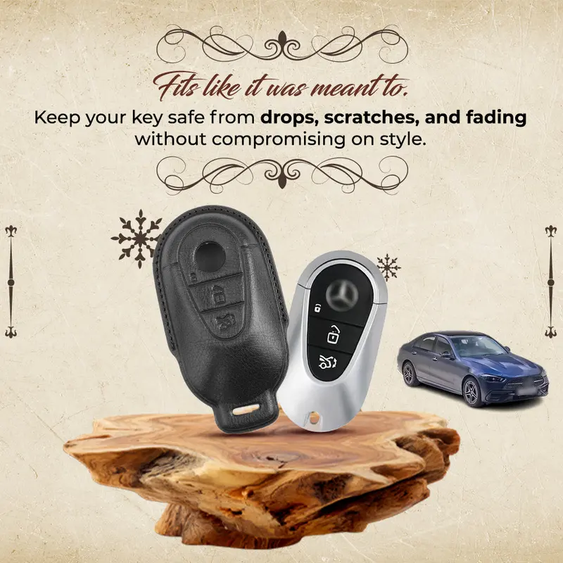 Keyzone Vintage Leather Key Cover For Mercedes Benz S-Class G-Class E-Class 2022 Onwards 3 Button Smart Key (Vl71) 2